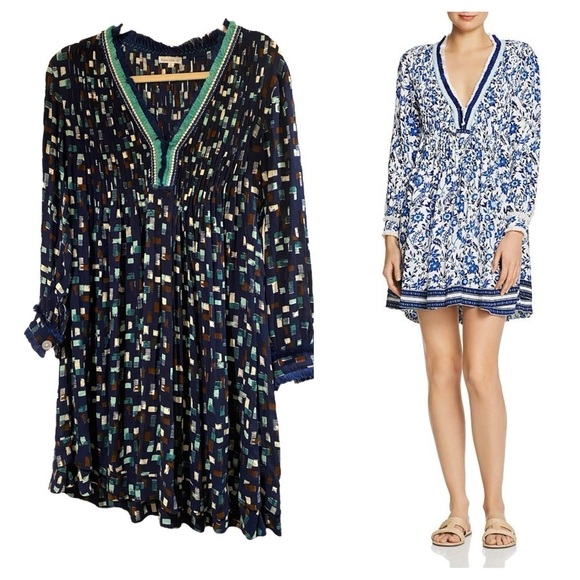 Poupette St Barth / Ola mini Dress Blue fringe geometric pattern small s - Picture 1 of 10